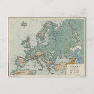 Postale Carte physique de l'Europe