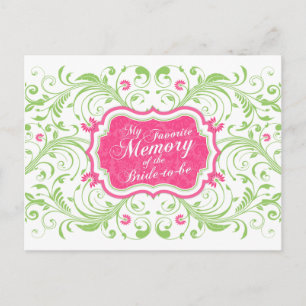Postale Carte Pink Green Floral Memory Card pour la mariée