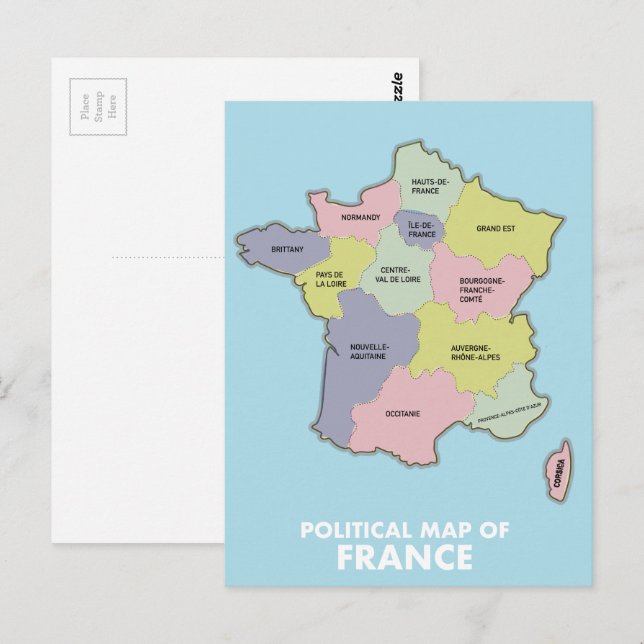 Postale Carte politique de la France (Devant / Derrière)