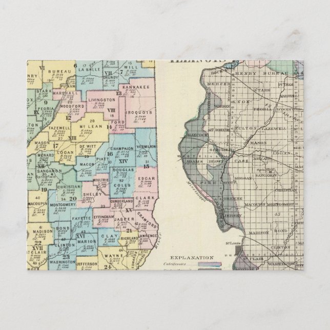 Postale Carte politique de l'Illinois (Devant)
