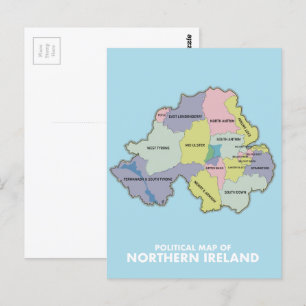 Postale Carte Politique De L'Irlande Du Nord.