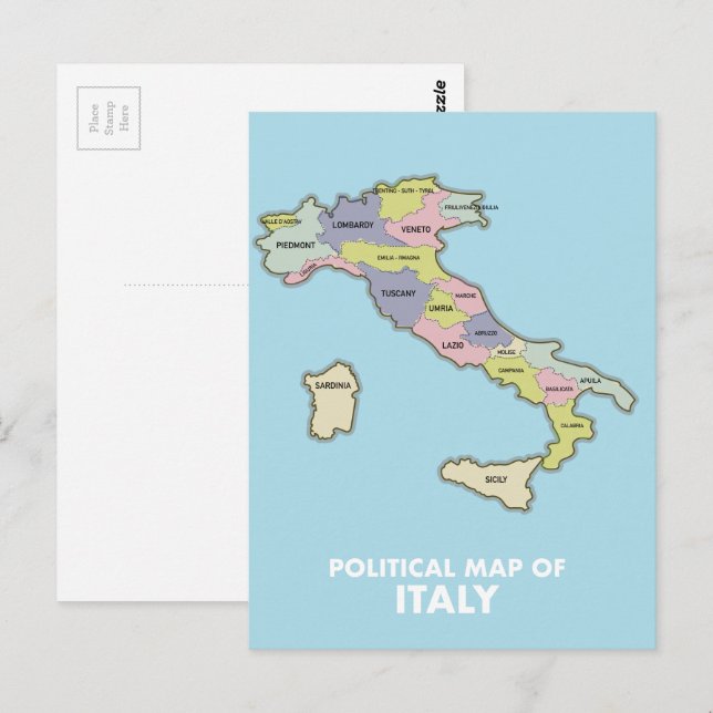 Postale Carte politique de l'Italie (Devant / Derrière)