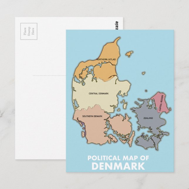 Postale Carte politique du Danemark (Devant / Derrière)
