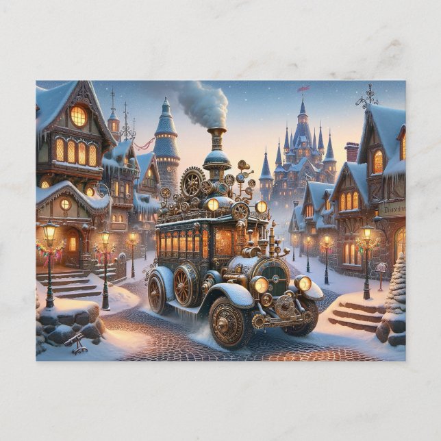 Postale Carte Pos de bus de Noël Steampunk (Devant)