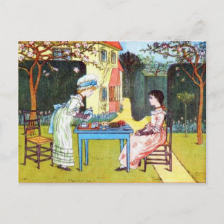 Postale Carte postale: 2 Filles victoriennes ayant un thé 