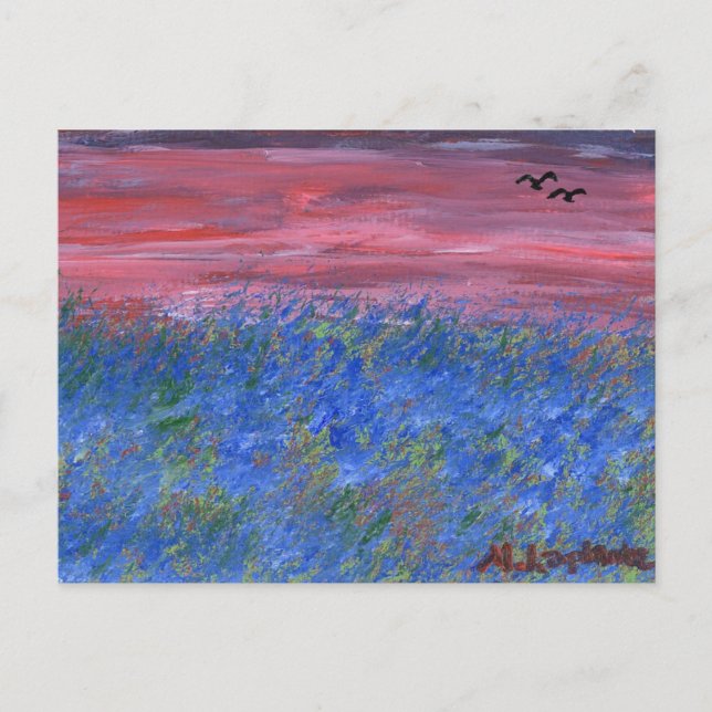 Postale Carte postale, Champ bleu au coucher du soleil par (Devant)