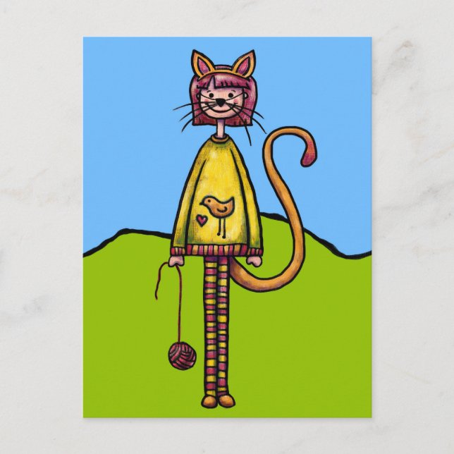 Postale Carte postale, jolie fille en costume de chat (Devant)