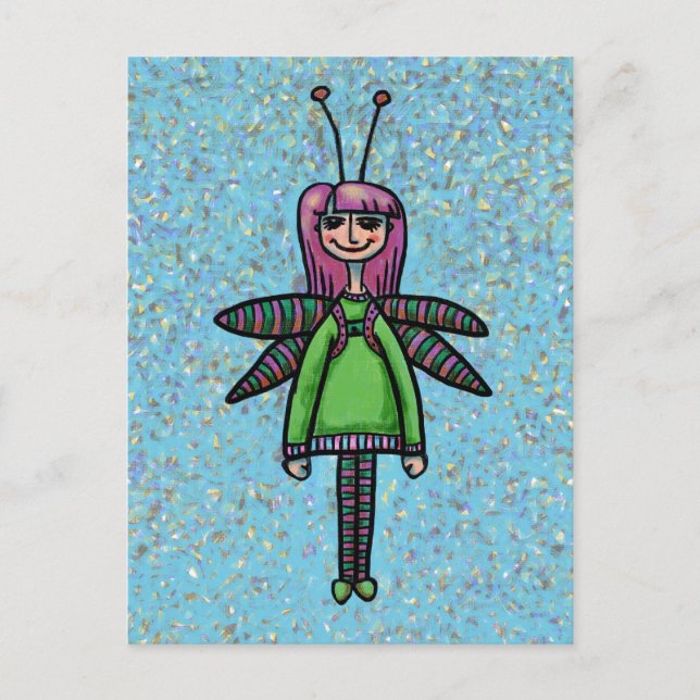 Postale Carte postale, jolie fille libellule (Devant)