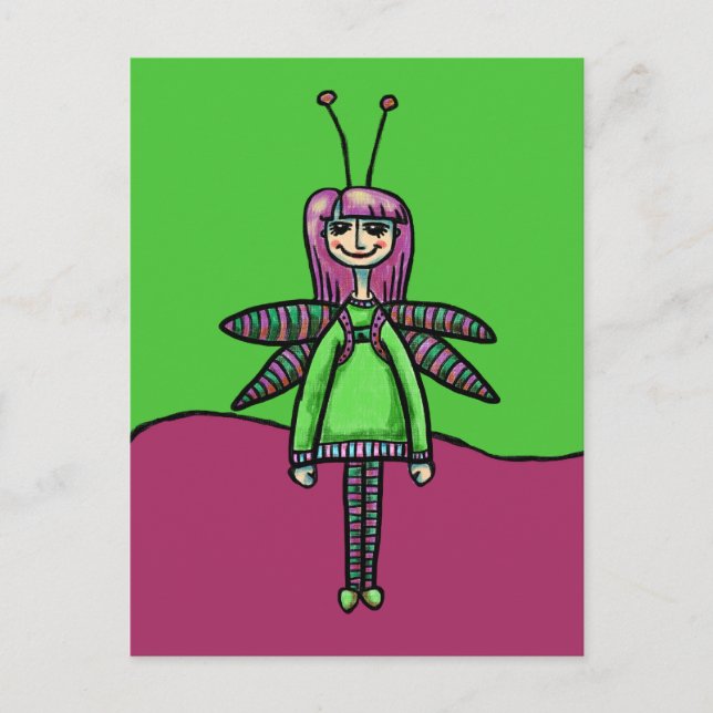 Postale Carte postale, jolie fille libellule (Devant)