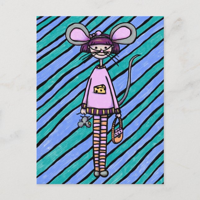 Postale Carte postale, jolie fille souris (Devant)