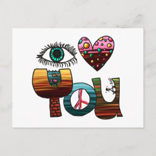 Postale Carte postale, Œil Cœur Vous, Gribouillis peint