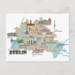 Postale Carte préférée de Berlin avec points forts tourist