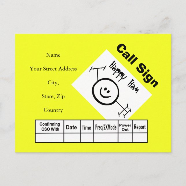 Postale Carte QSL Happy Ham Logo Ham Radio Ham (Devant)