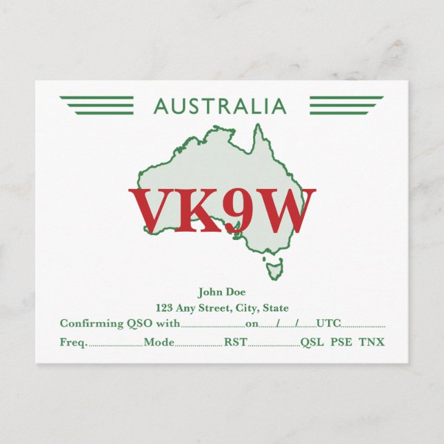 Postale Carte QSL Retro Australie Carte verte (Devant)