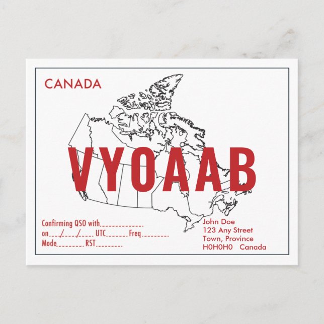 Postale Carte QSL Rétro Canada Carte Texte rouge (Devant)