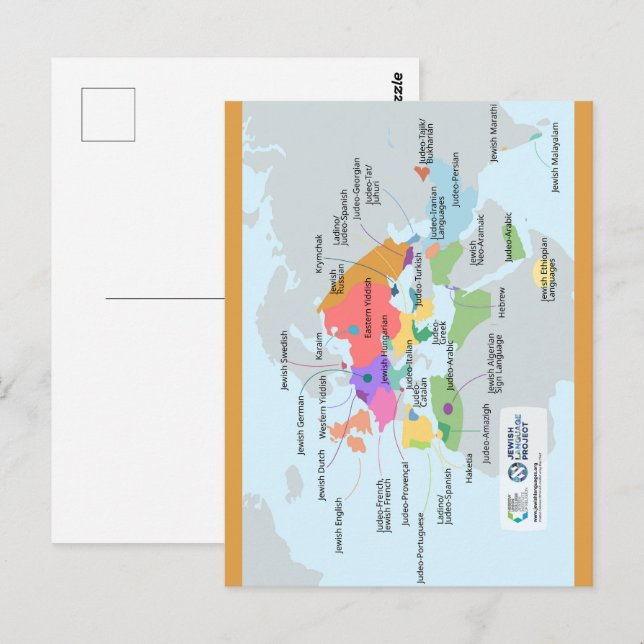 Postale Carte recadrée des langues juives (Devant / Derrière)