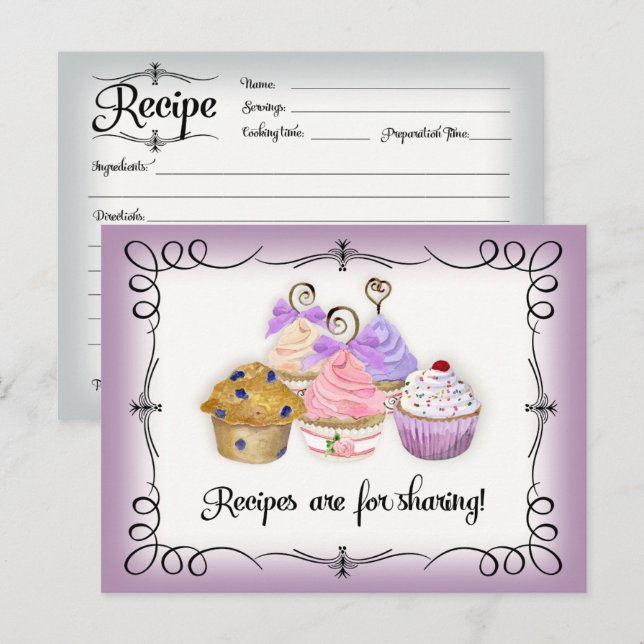 Postale Carte Recette Cupcake Cute Fête des mariées d'aqua (Devant / Derrière)