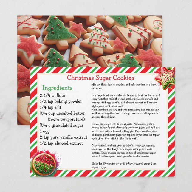 Postale Carte Recette de biscuits de sucre de Noël (Devant / Derrière)