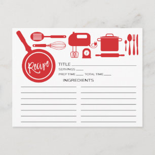 Postale Carte Recette d'ustensiles de cuisine rouge modern