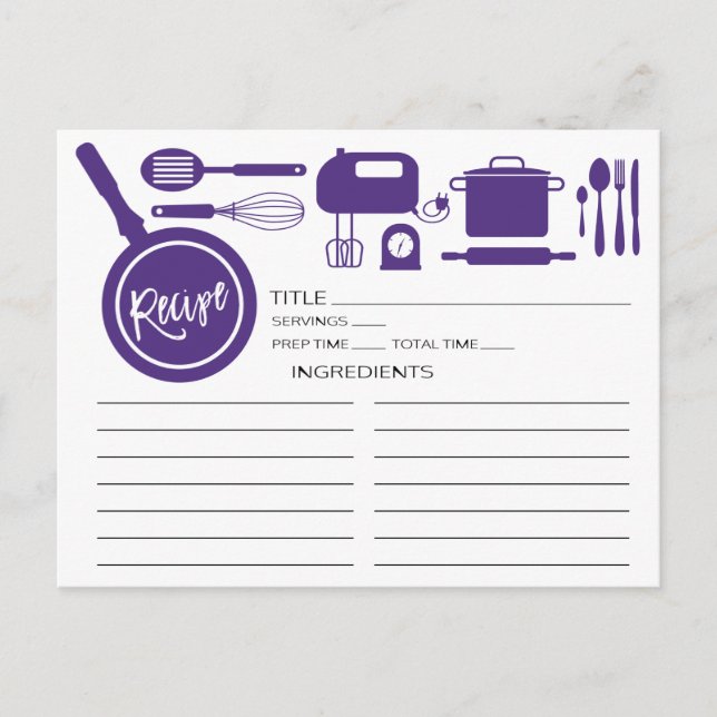 Postale Carte Recette d'ustensiles de cuisine violet moder (Devant)