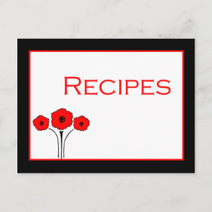Postale Carte Recette Floral Rouge Noir Blanc Recette
