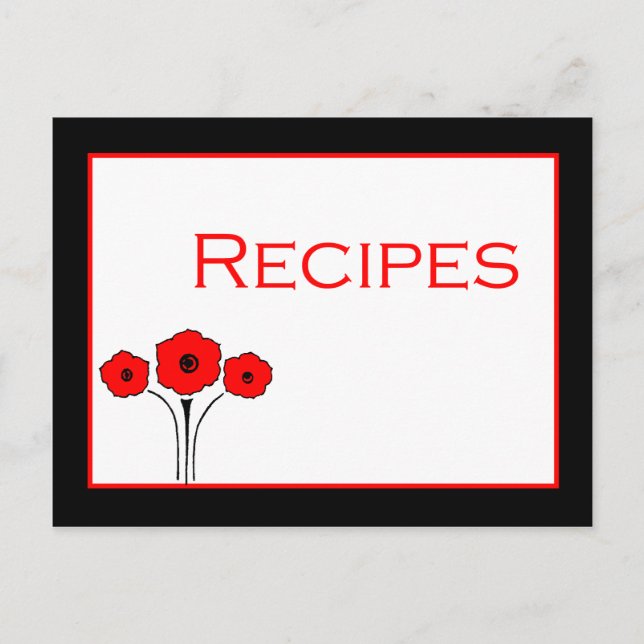 Postale Carte Recette Floral Rouge Noir Blanc Recette (Devant)