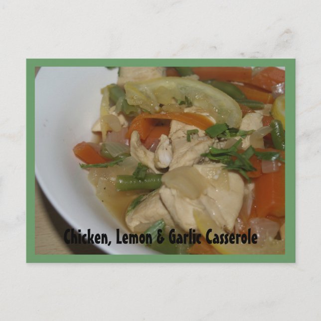 Postale Carte Recette Poulet, Citron & Ail Casserole Recet (Devant)