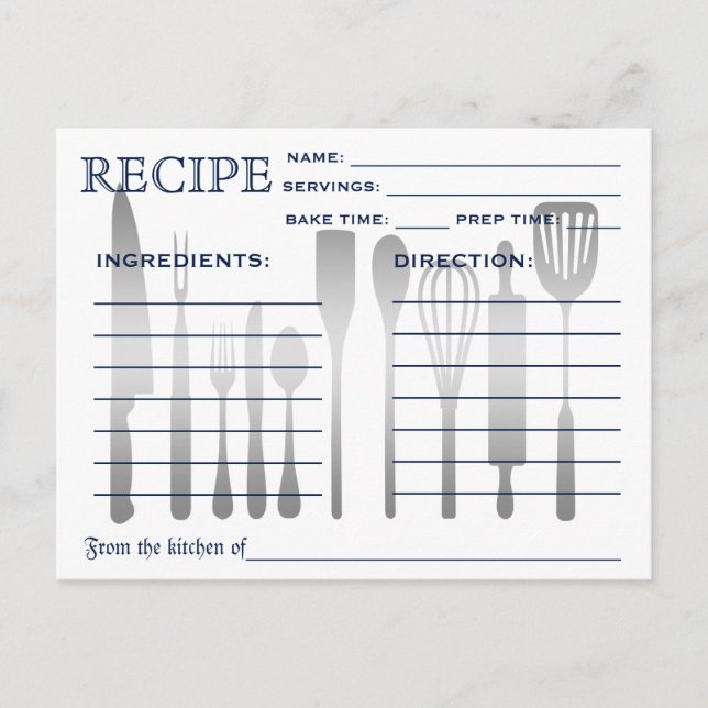 Postale Carte Recette Rétro Bleu rayé (Devant)