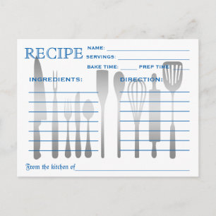 Postale Carte Recette Rétro Bleu rayé