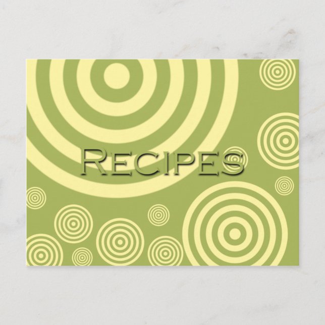 Postale Carte Recette Retro Cercles Vert et Jaune (Devant)