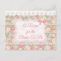 Carte Recette rose et bronzée en bois et fleurs ru