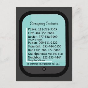 Postale Carte Réfrigérateur Contacts d'urgence