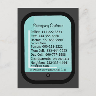 Postale Carte Réfrigérateur Contacts d'urgence