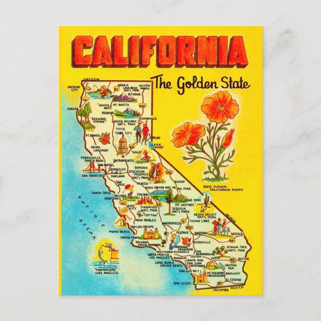 Postale Carte Rétro de l'État de Californie  (Devant)