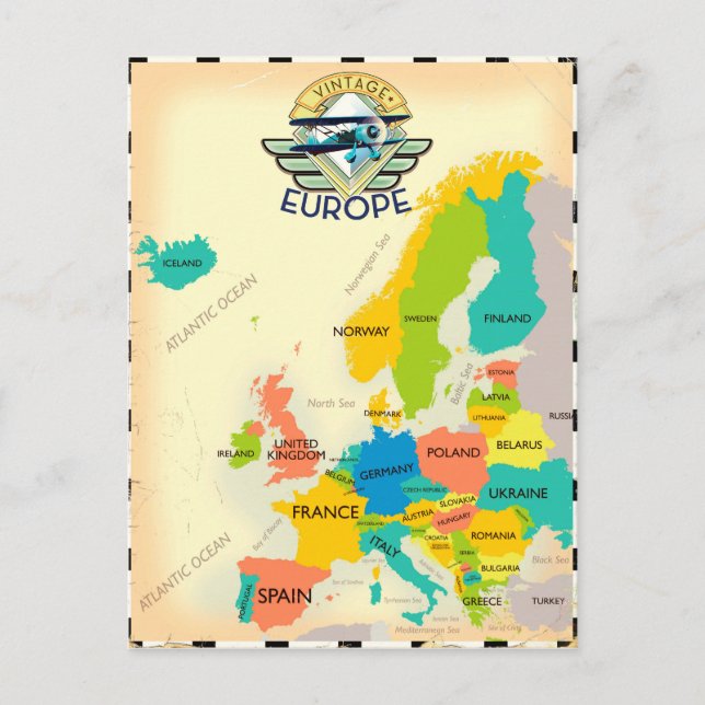 Postale Carte Rétro De L'Europe. (Devant)