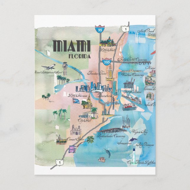 Postale Carte Rétro de Miami Floride (Devant)