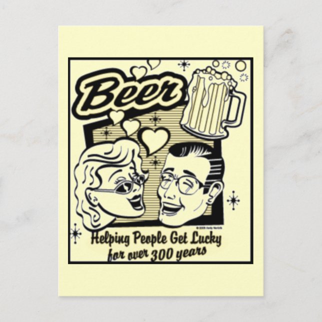 Postale Carte Retro Obtenez de la bière Lucky (Nouveau et  (Devant)
