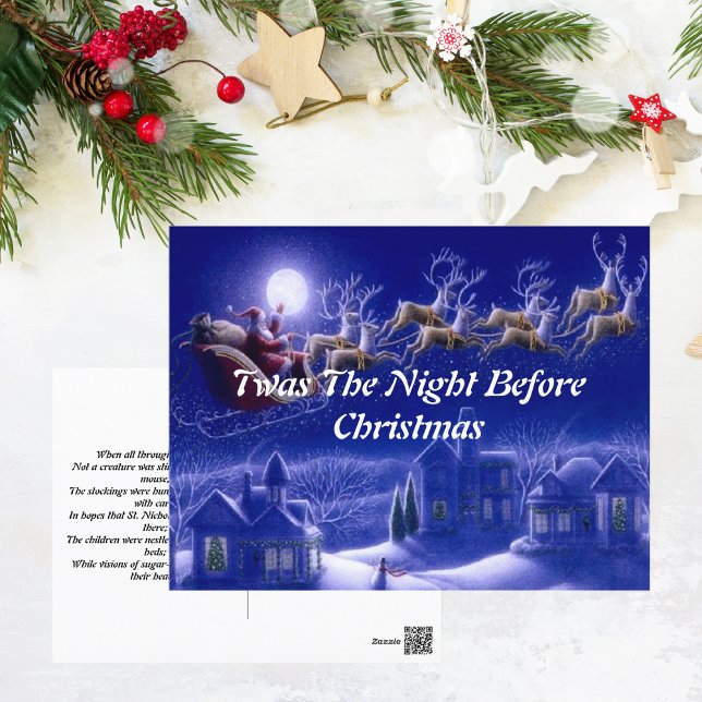 Postale Carte Retro Santa Claus Reindeer Blue Moon (Créateur téléchargé)