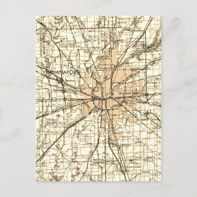 Postale Carte Rétro Vintage d'Indianapolis (Devant)