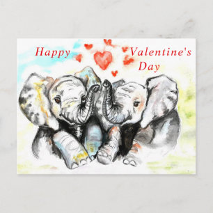 Postale Carte Romantique Couple Elephant Valentine's Day C