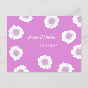 Postale Carte rose aux fleurs blanches - Joyeux anniversai