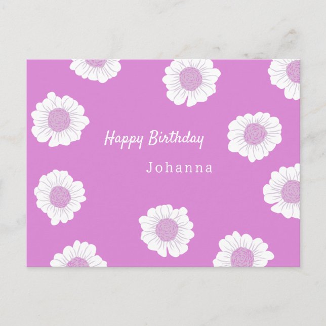 Postale Carte rose aux fleurs blanches - Joyeux anniversai (Devant)