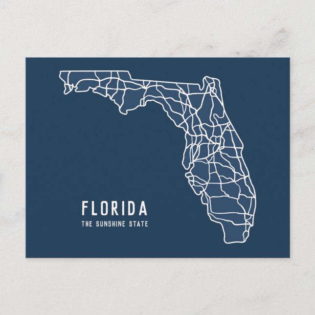 Postale Carte routière de l'État de Floride aux États-Unis (Devant)
