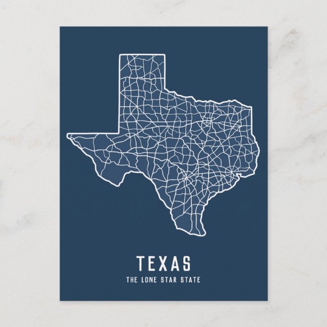 Postale Carte routière de l'État du Texas - carte de l'Éta (Devant)