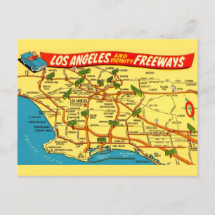 Postale Carte routière de Los Angeles Calfornia