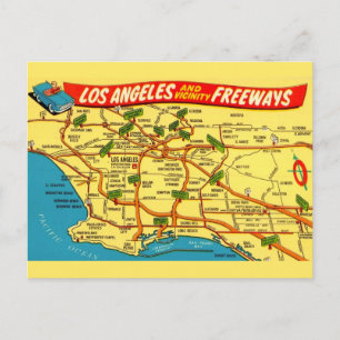 Postale Carte routière de Los Angeles Californie
