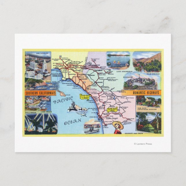 Postale Carte routière des autoroutes romantiques de l'CA  (Devant)