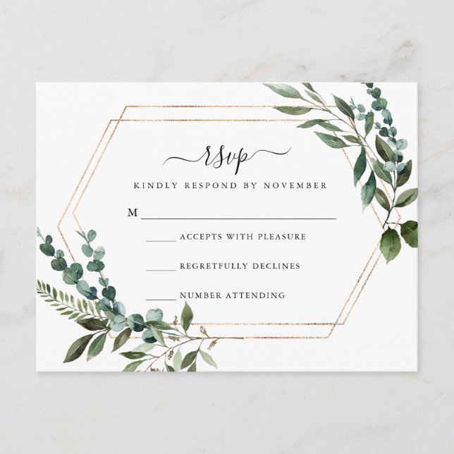 Postale Carte RSVP cadre or floral (Devant)