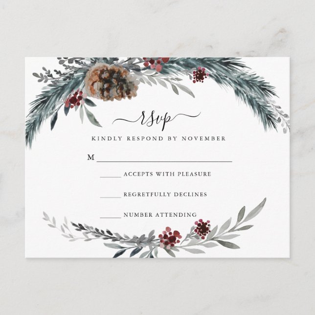 Postale Carte RSVP de cadre de pin d'hiver (Devant)