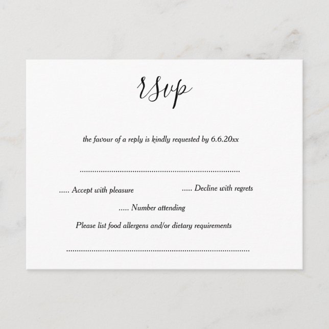 Postale Carte RSVP de mariage simple et moderne (Devant)